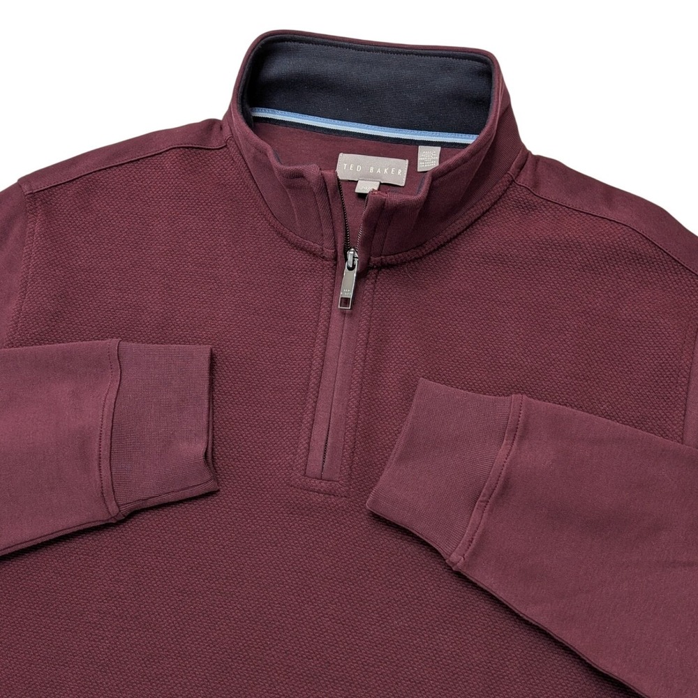 Ted Baker Quarter Zip Sweater Men's L Burgundy Maroon Textured Pullover‎